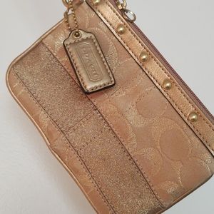 Shimmery Gold Coach Wristlet with Gold Hardware